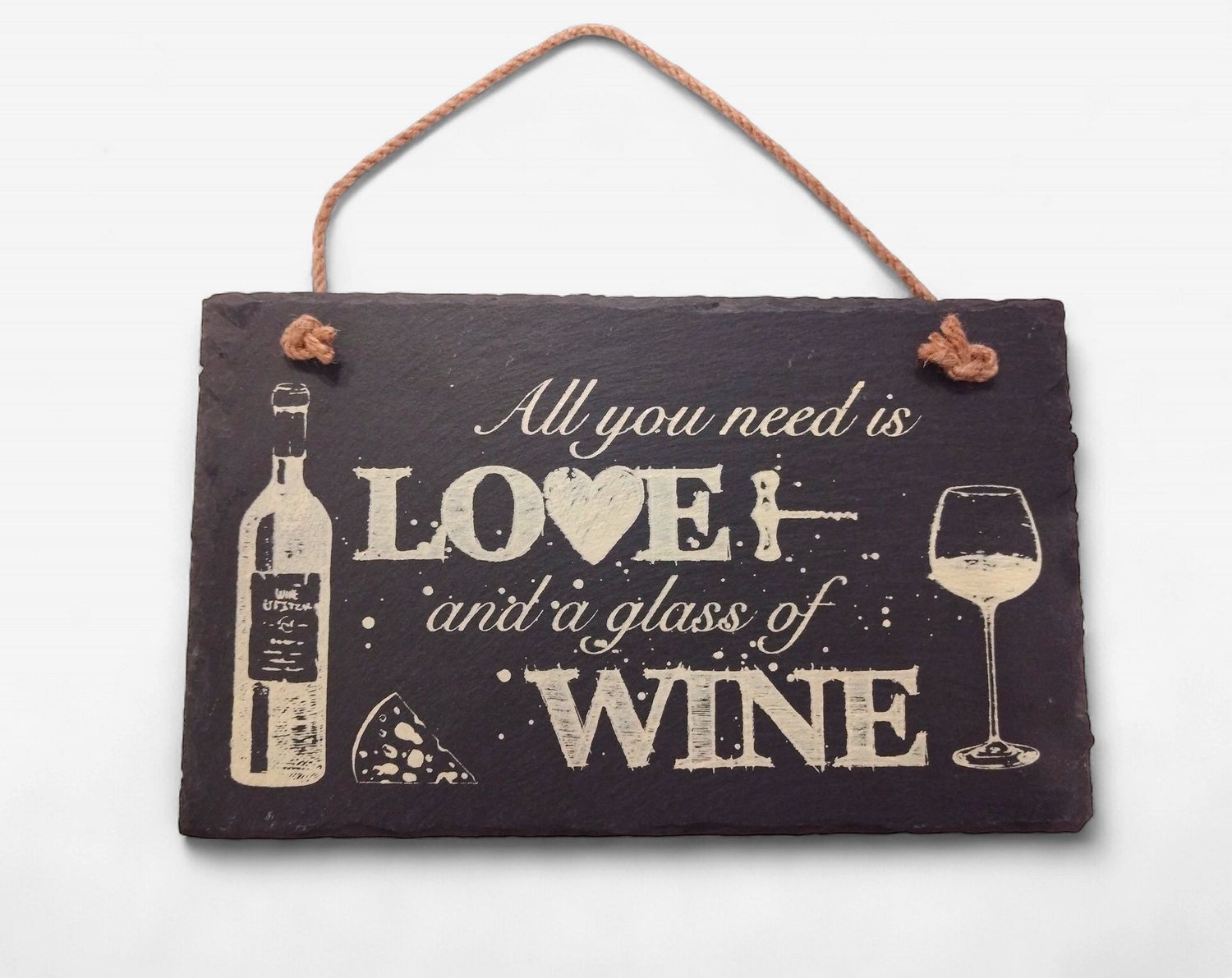 Love and Glass of Wine Slate Plaque