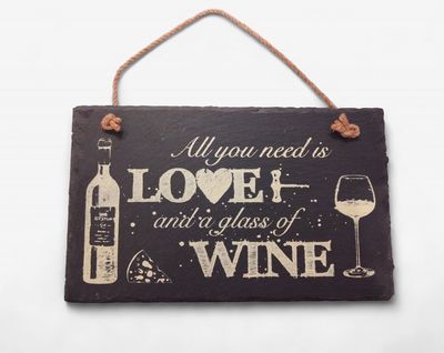 Love and Glass of Wine Slate Plaque