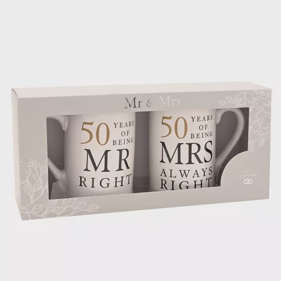 50th Golden Anniversary Mr &amp; Mrs Right - set of 2 mugs