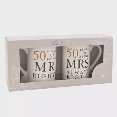 50th Golden Anniversary Mr &amp; Mrs Right - set of 2 mugs