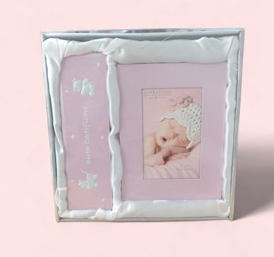 Birth Certificate and Photo Frame Set (Pink)