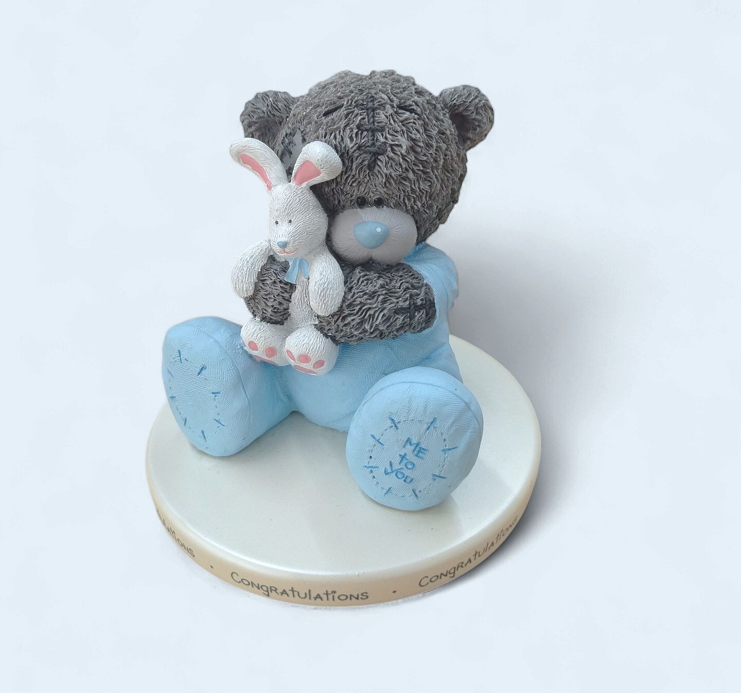Tatty Teddy Congratulations Bear Holding Bunny (Blue)
