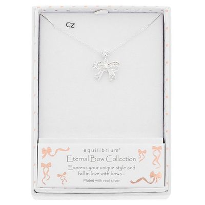 Eternal Bow Modern Baguette Bow Silver Plated Necklace