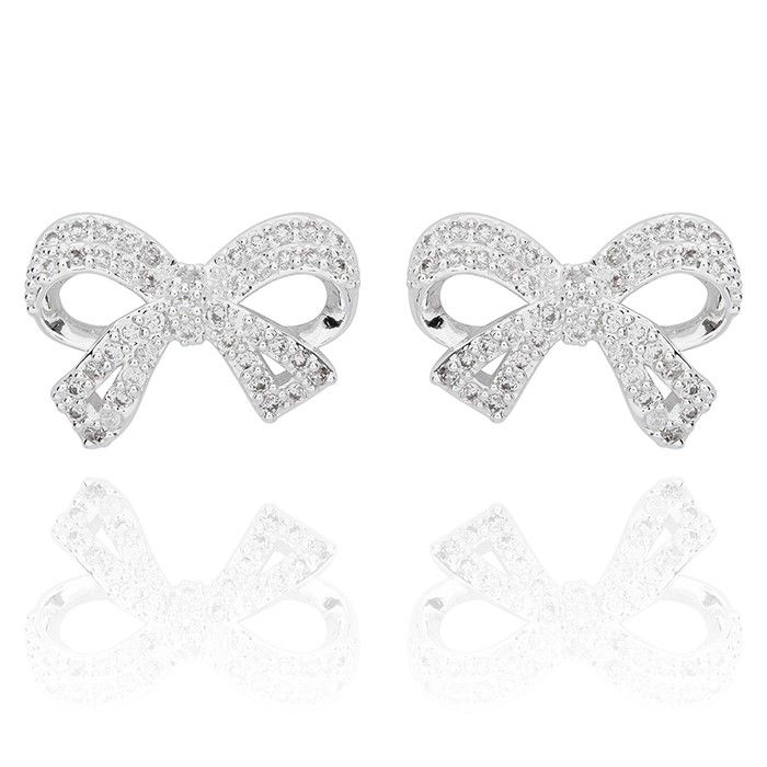 Eternal Bow Sparkle Bow Silver Plated Stud Earrings