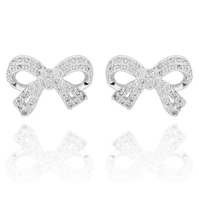 Eternal Bow Sparkle Bow Silver Plated Stud Earrings