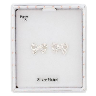 Eternal Bow Sparkle Bow Silver Plated Stud Earrings