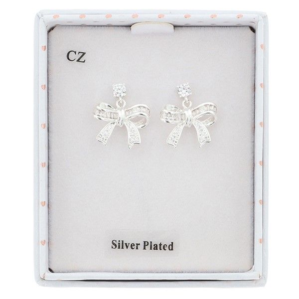 Eternal Bow Modern Baguette Bow Silver Plated Earrings