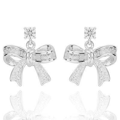 Eternal Bow Modern Baguette Bow Silver Plated Earrings