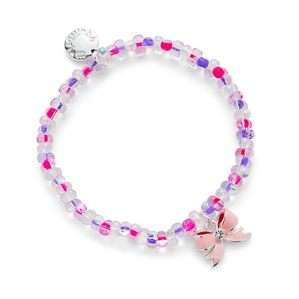 Girls Pretty Bow Silver Plated Bracelet, Colour: Pink/Purple