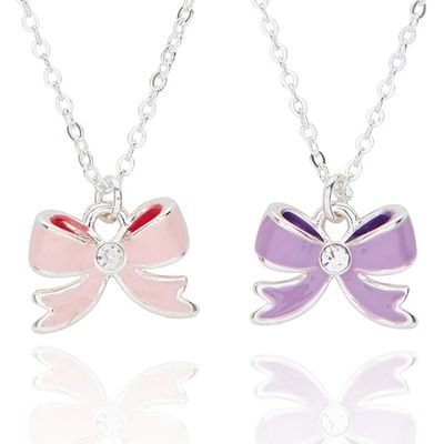 Girls Pretty Bow Silver Plated Necklace