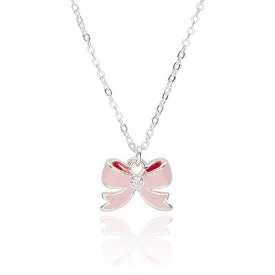 Girls Pretty Bow Silver Plated Necklace