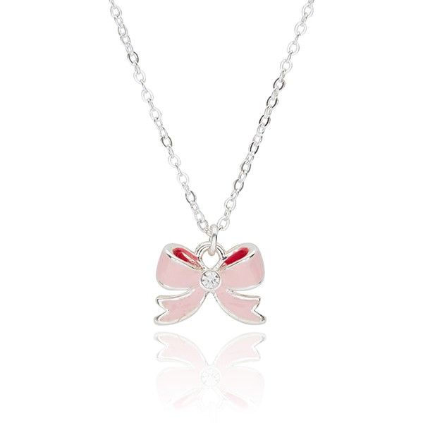 Girls Pretty Bow Silver Plated Necklace, Colour: Pink