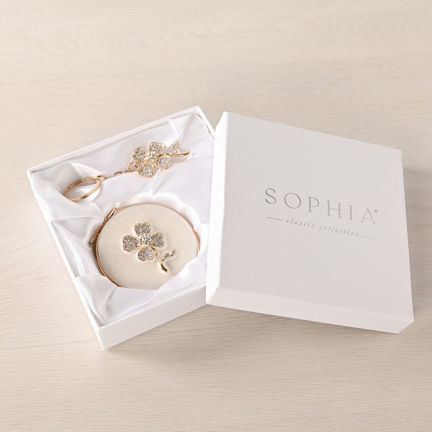 Sophia Classic Compact Mirror and Keyring Gift Set - Lucky Flower