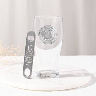 Milestones Pint Glass &amp; Bottle Opener - 40
