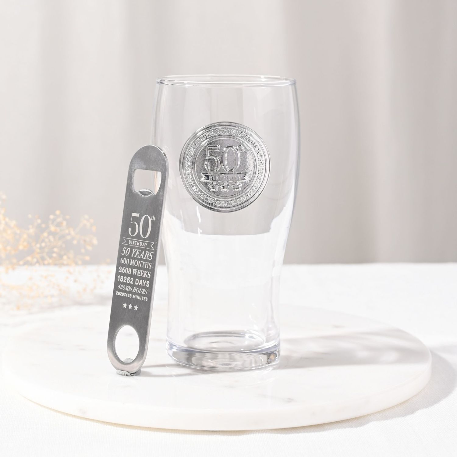 Milestones Pint Glass &amp; Bottle Opener - 50
