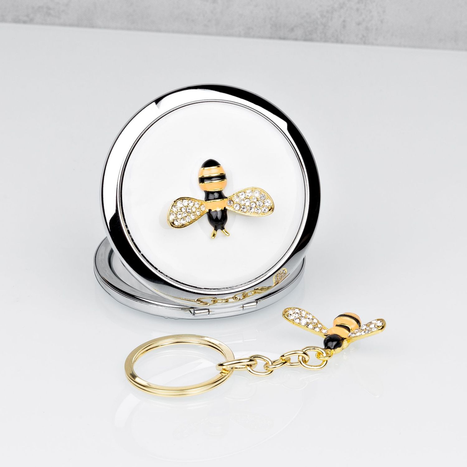 Sophia Silverplated Bumble Bee Compact Mirror &amp; Keyring