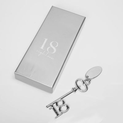 Milestones Silver Plated Birthday Key &amp; Engraving Tag - 18