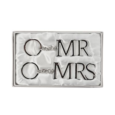 Amore Set of 2 Silverplated Keyrings 'Mr & Mrs'