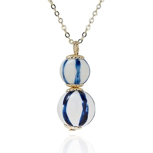 Ceramic Lines Double Gold Plated Necklace