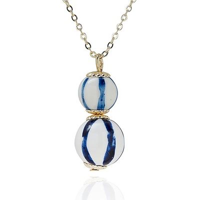 Ceramic Lines Double Gold Plated Necklace