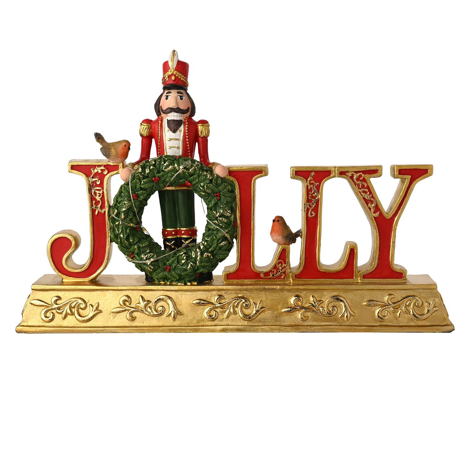 Regal Tidings Nutcracker Mantel Plaque Jolly letters with LED