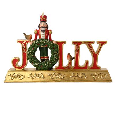 Regal Tidings Nutcracker Mantel Plaque Jolly letters with LED
