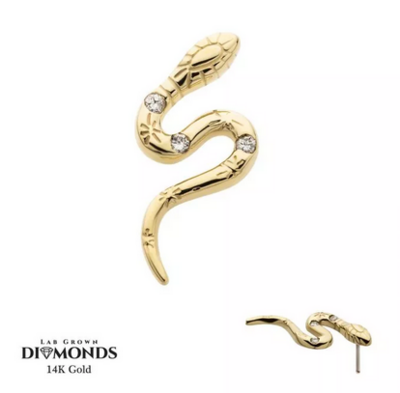 Invictus 14Kt Yellow Gold Snake Top with Bezel Set 3 Round Lab-Grown Diamonds