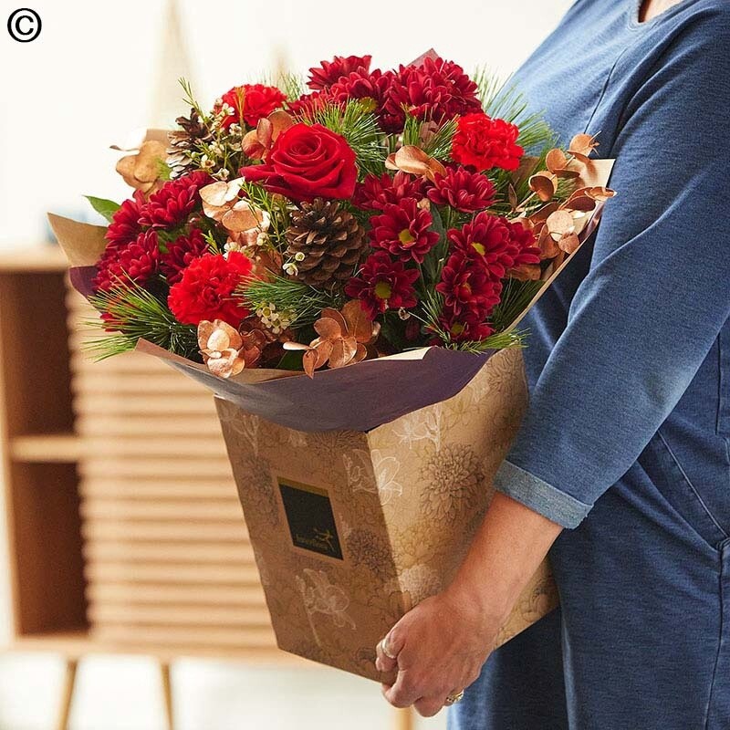 Hand Tied Aqua Christmas Festive Bouquet