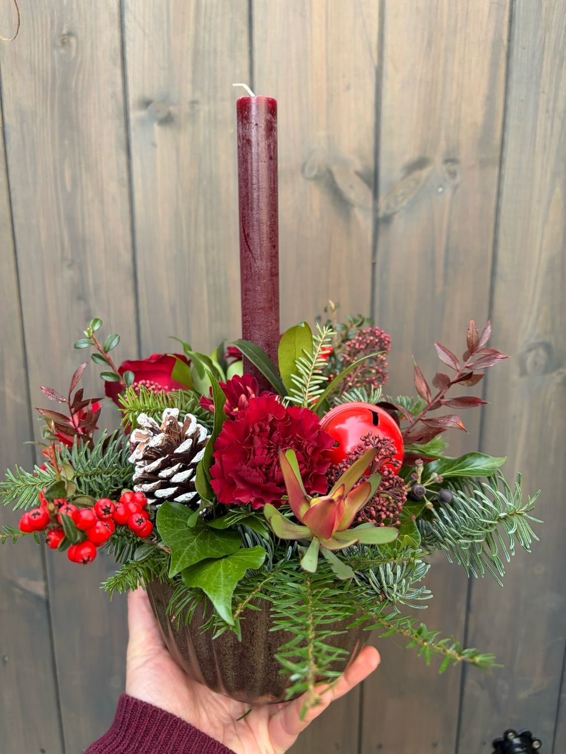 Christmas Table Centre Arrangement In A Ceramic Pot