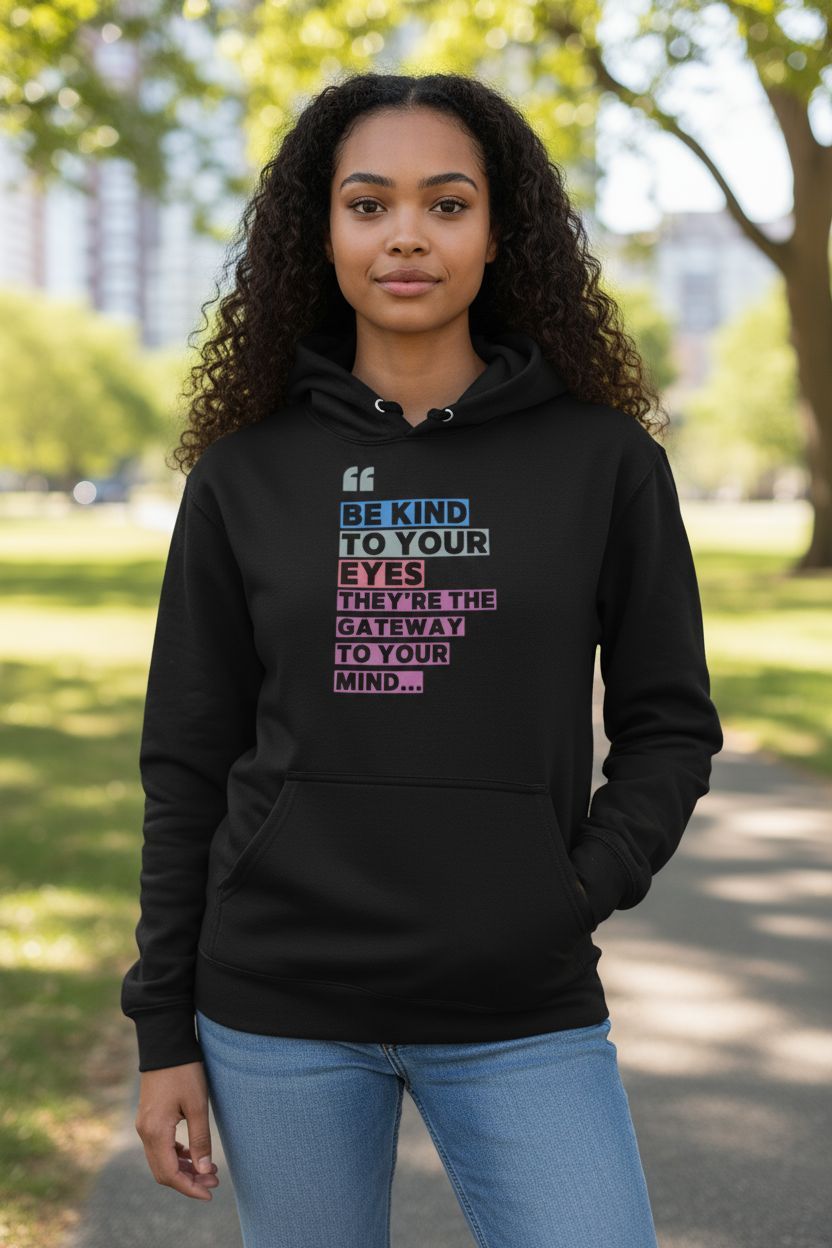 Motivational Sweatshirt — “Be Kind to Your Eyes, They’re the Gateway to Your Mind”