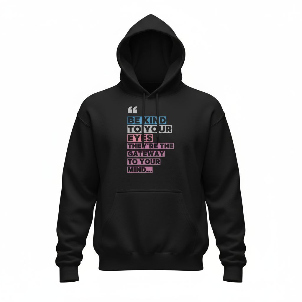 Motivational Hoodie — “Be Kind to Your Eyes”