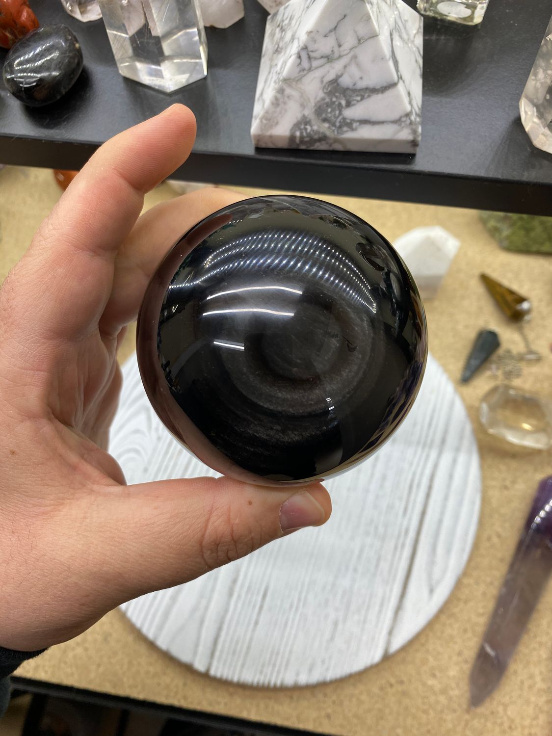 Black Obsidian Sphere with Silver Sheen