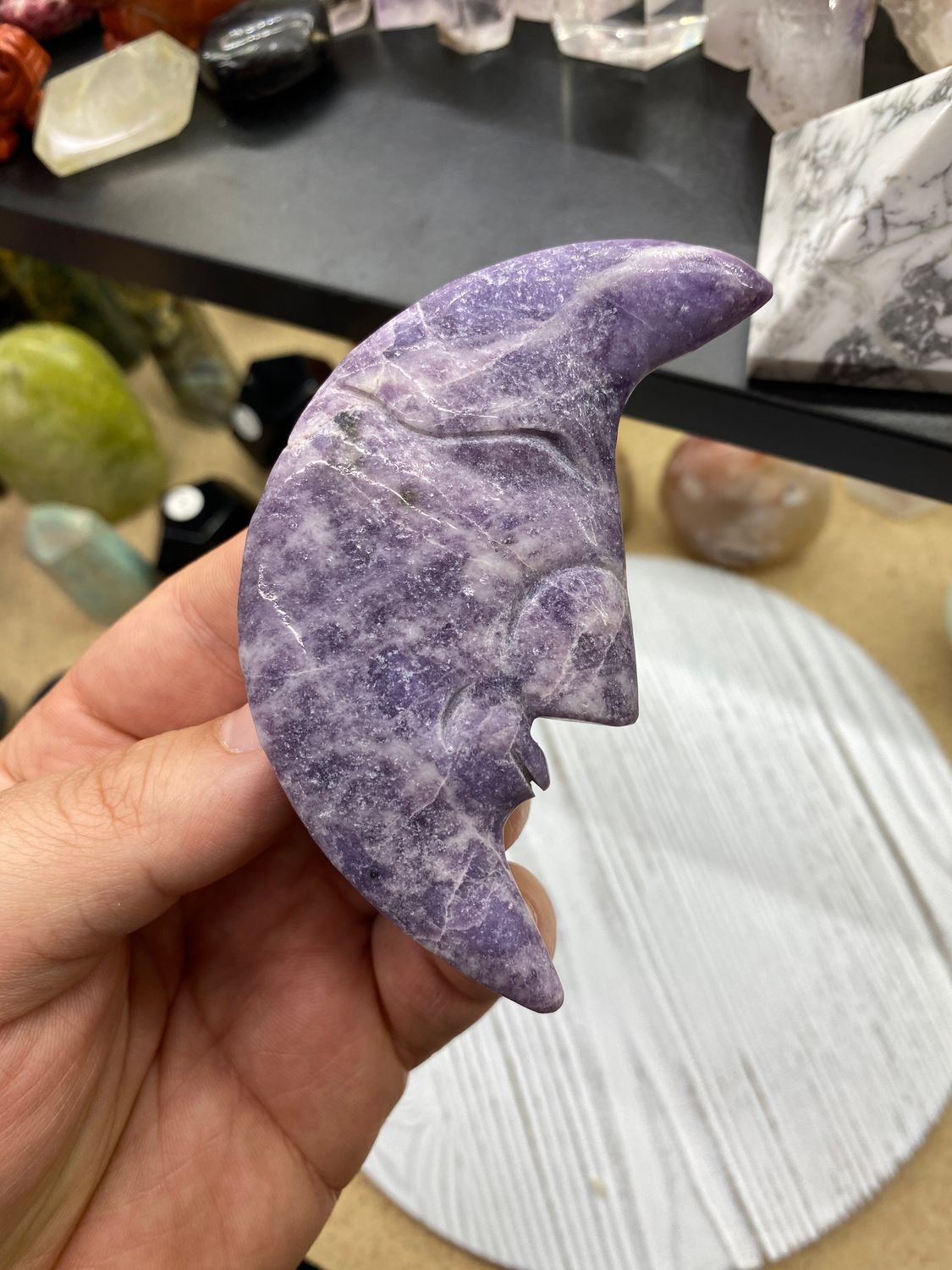 Lepidolite Moon Face Carving