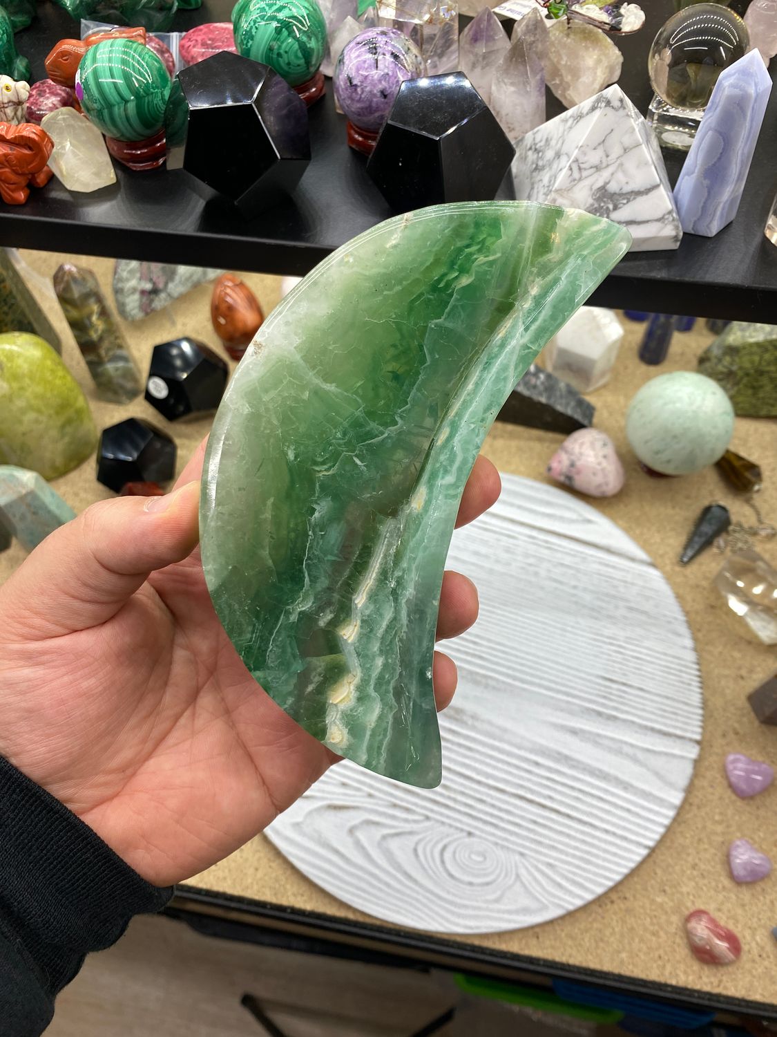Green Fluorite Moon Crescent Bowl
