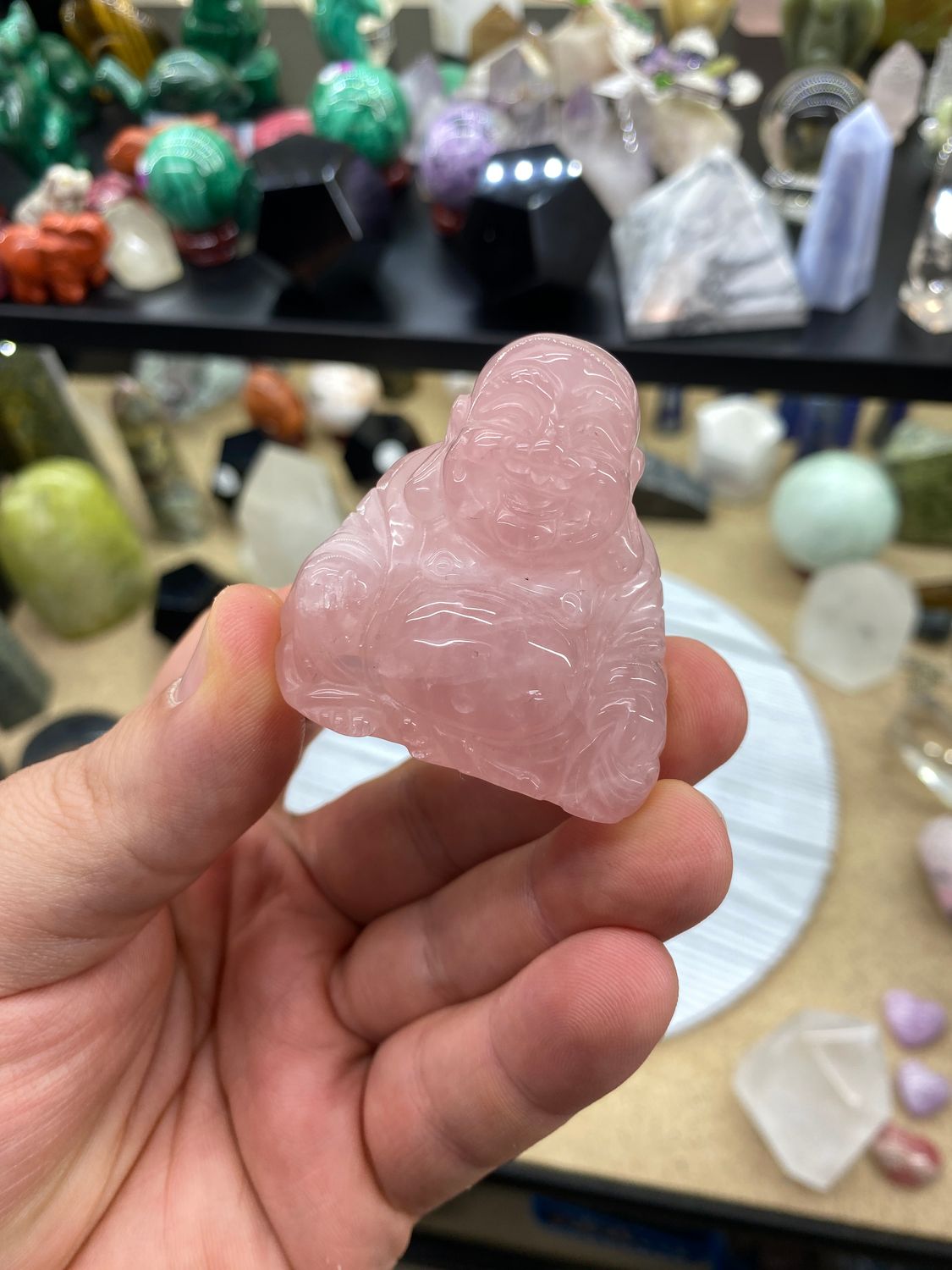 Rose Quartz Laughing Buddha