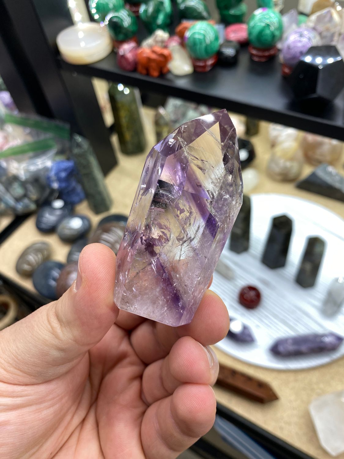 Polished Quartz with Amethyst &amp; Smoky Amethyst Phantoms