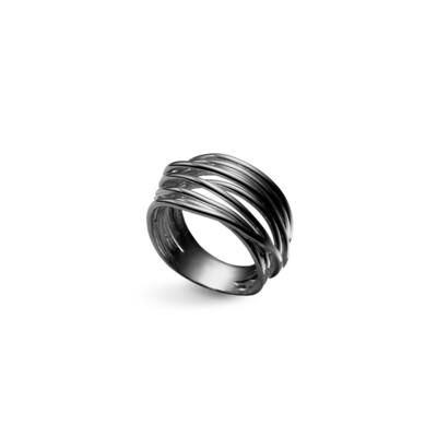 Polished Multi-Row Black Silver Ring