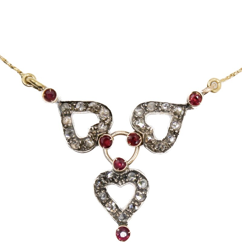 Collana Tricuore Rubini e Diamanti