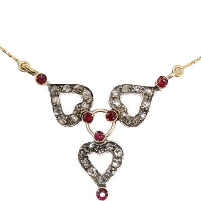 Collana Tricuore Rubini e Diamanti