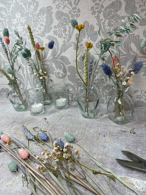 DIY Tischdekoration- Trockenblumen-Deko Pastell-bunt