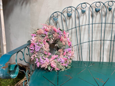 Trockenblumenkranz rosa- haltbarer Blumenkranz- Tischdekoration Frühling