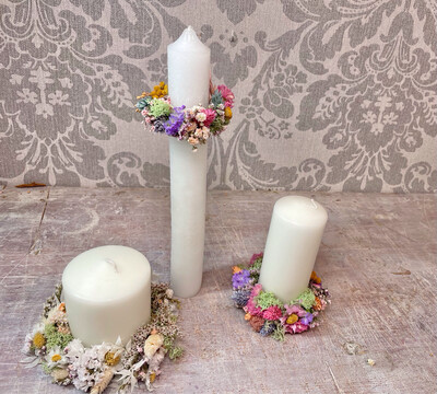 Kerzenkranz in verschieden Größen für Kommuionkerze-Hochzeitskerze oder Taufkerze