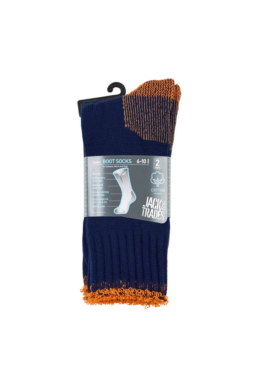 Jack of All Trades Cotton Socks 2 Pack - Navy/Orange