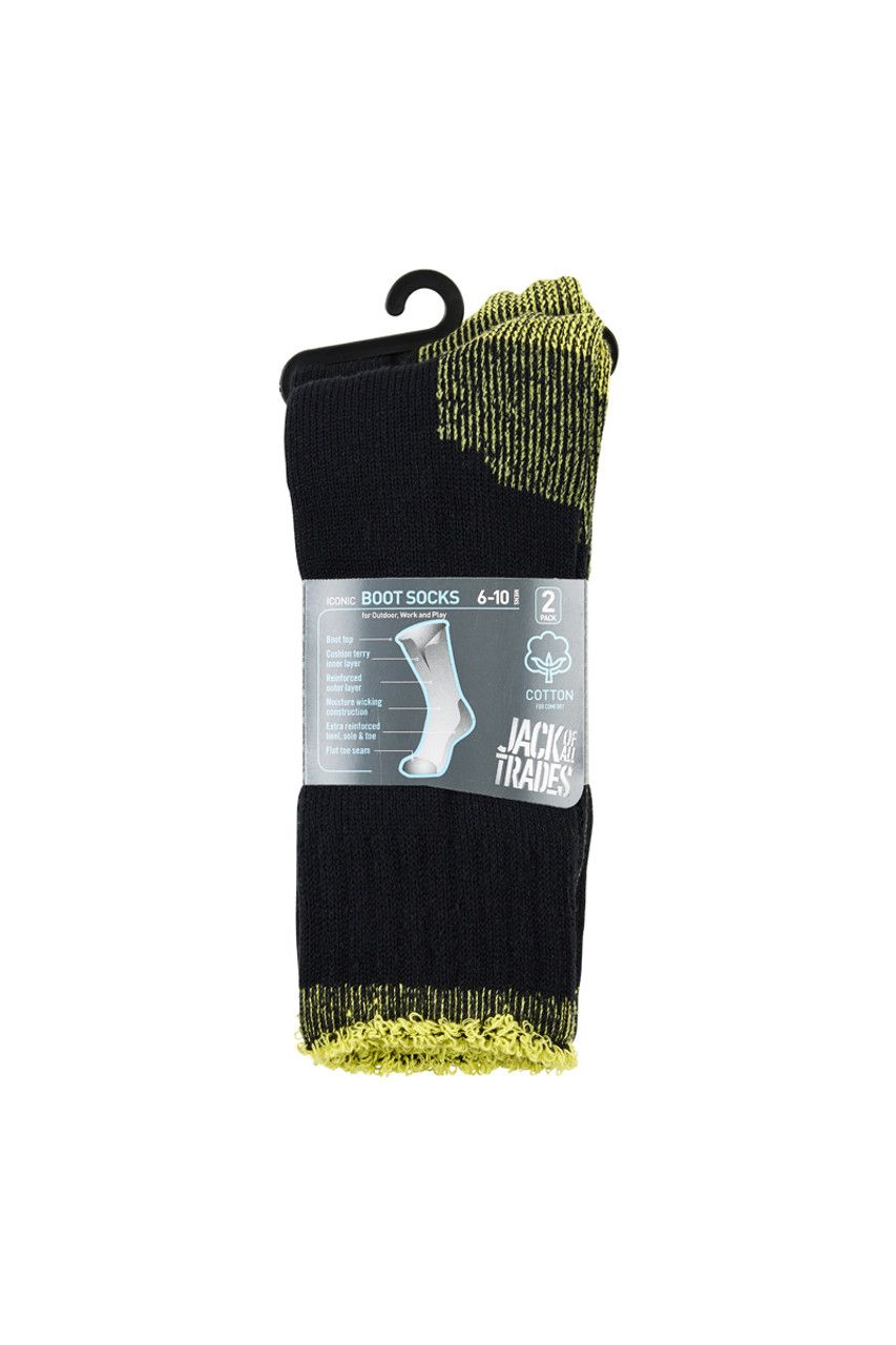 Jack of All Trades Cotton Socks 2 Pack - Black/Yellow