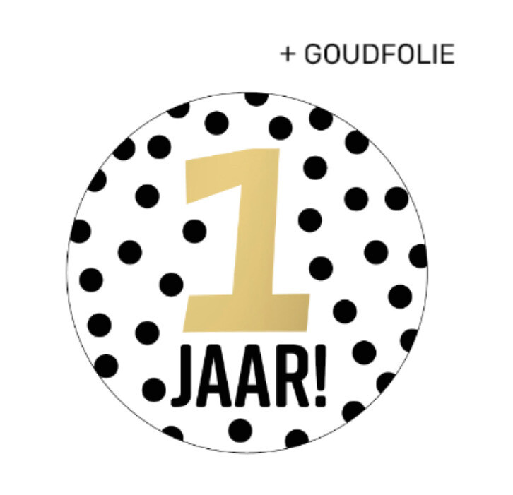 KP® Inpakken - Stickers D40mm - 1 jaar! + stippen wit/zwart+goud Per 10 Stks
