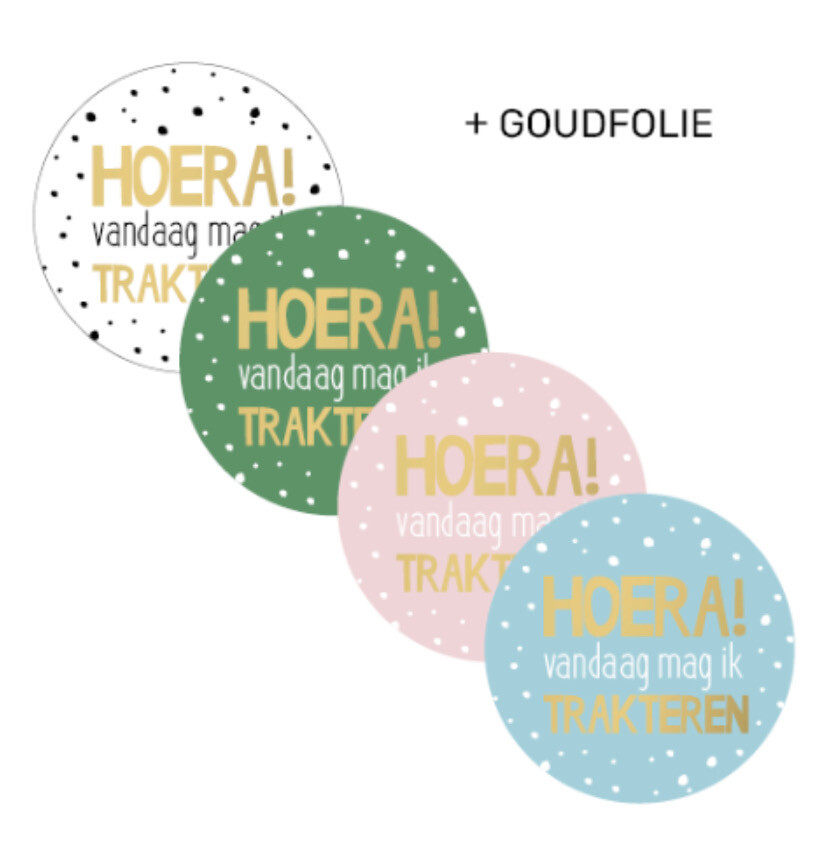 KP® Sticker D40mm - Hoera! Vandaag mag ik trakteren Mix Van 10 Stks