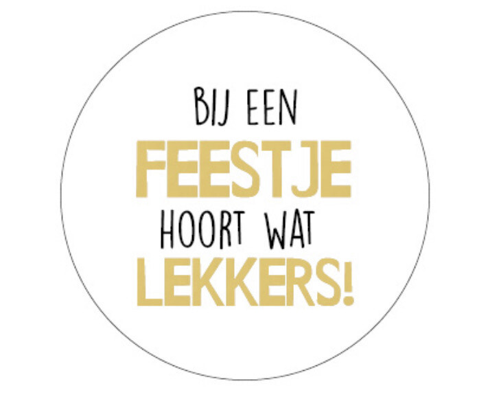 KP® Sticker rond 40mm - Bij een feestje hoort wat lekkers Per 10 Stks KP® Sticker rond 40mm - Bij een feestje hoort wat lekkers Per 10 Stks