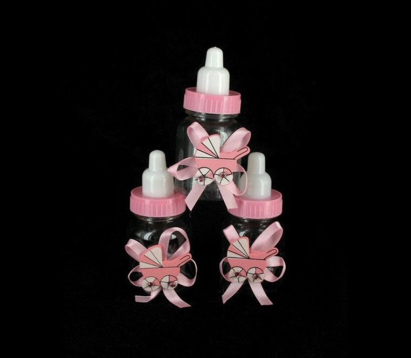 Geboorte - ROZE DECORATIE DRINKFLES MET KINDERWAGEN