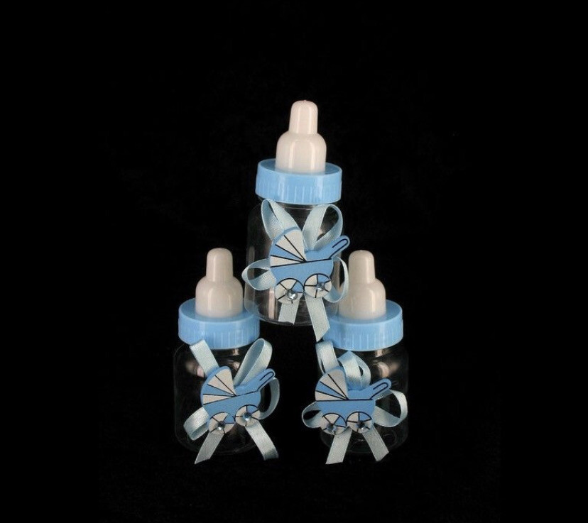 Geboorte - BLAUWE DECORATIE DRINKFLES MET KINDERWAGEN