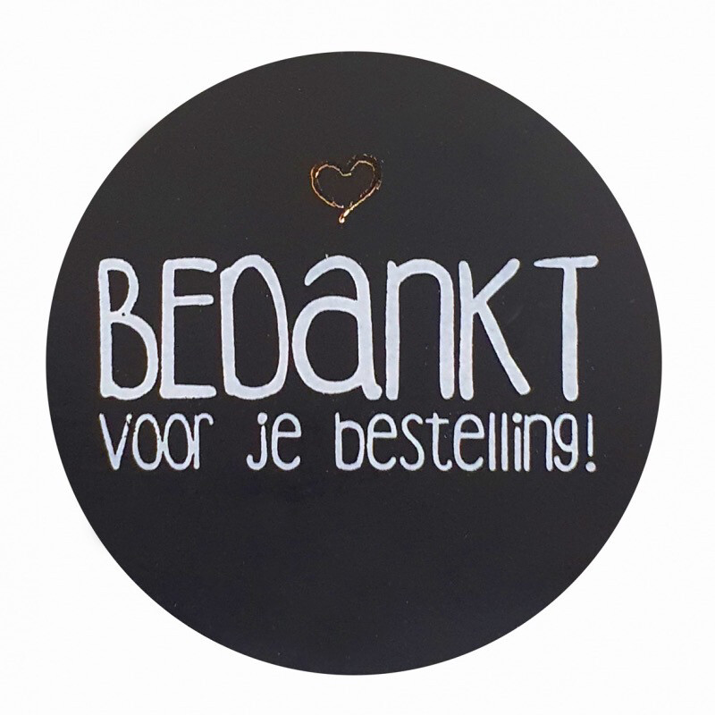 KP® Inpakken : Etiket ∅39mm Bedankt Voor Je Bestelling zwart met witte opdruk Per 10 Sts